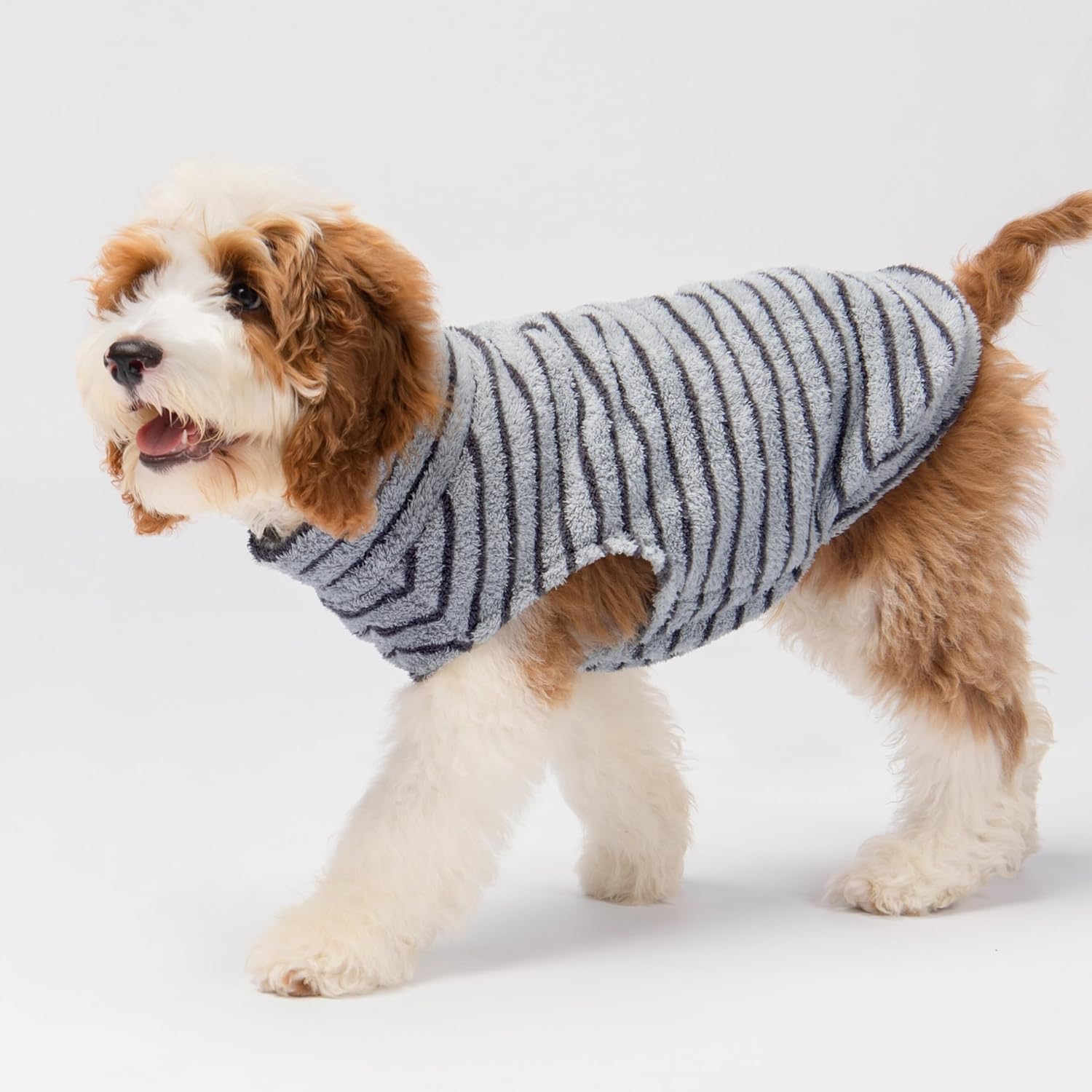 Fitwarm 2 Pack Striped Fleece Dog Sweater, Warm Winter Dog Clothes for Small Dogs Boy Girl, Fuzzy Pet Outfit, Doggy Pullover Jumper, Grey, Navy, XXL